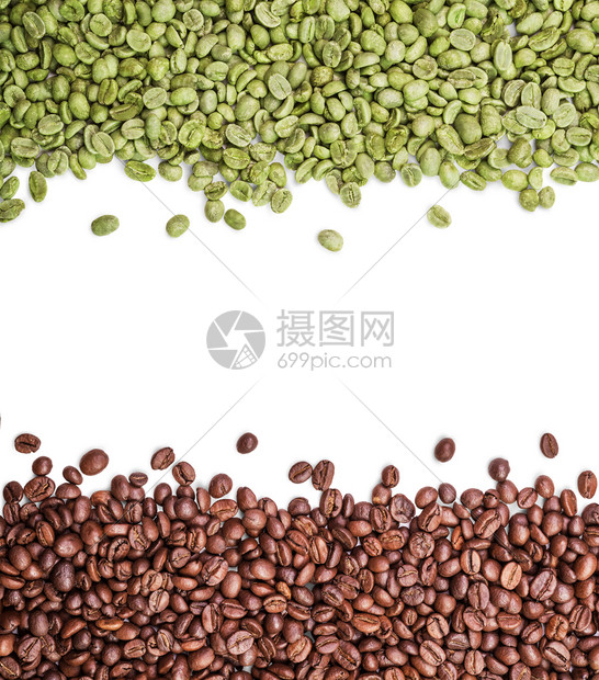 新鲜咖啡豆和烘焙咖啡豆图片