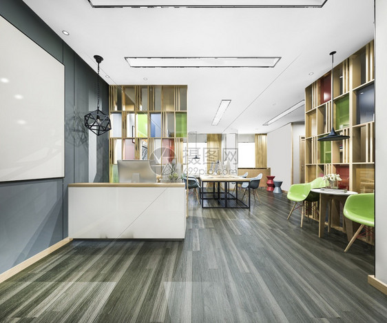 内部的房间3d提供现代化办公接待和图书馆当代的图片