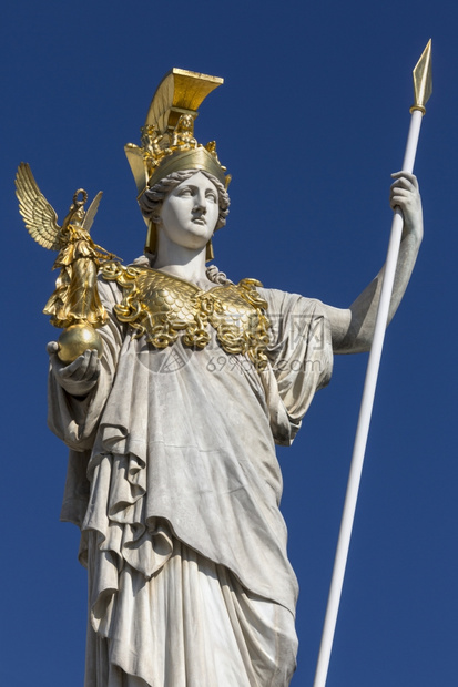 谁希腊语欧洲奥地利议会是的两院制立法机构由国民议会和联邦委员组成雕像是智慧女神AthenaShe身着长袍和盔甲戴着头她的左手拿着图片