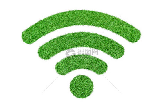 信号接触Wifi图标覆盖白背景隔离的绿草区图片