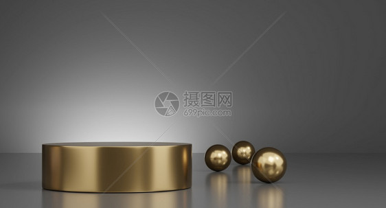 形象的时尚3D金最低讲台节日背景阶和金球装饰MockUp3D基座图片