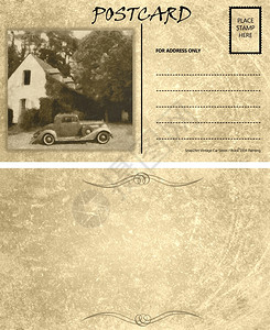 旧机动车装有印花卡模板并带有地区前方的复制优质邮政件图片