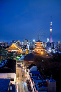 日本黄昏时东京天际的景象宝塔场现代的图片