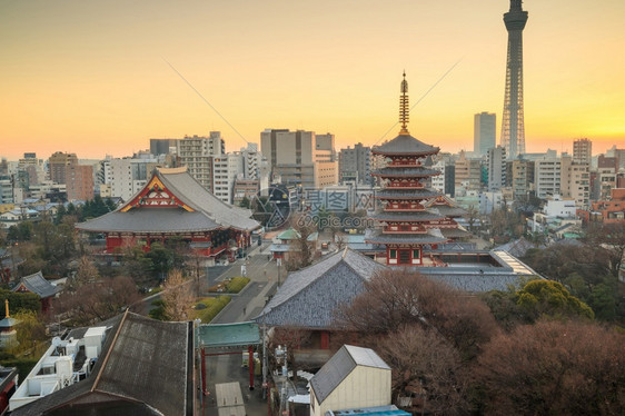 亚洲人建筑学历史日本黄昏时东京天际的景象图片