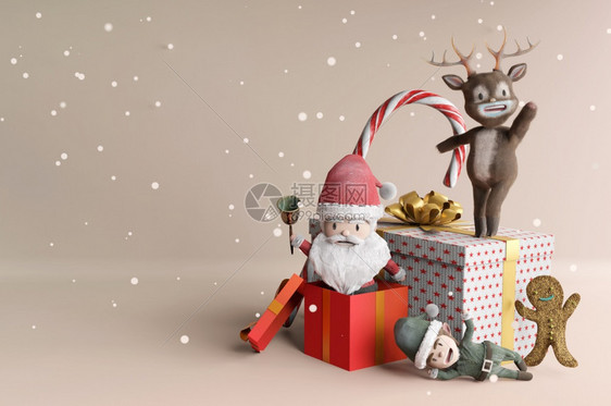 圣诞节鹿雪花快乐和新年圣诞老人的礼物盒里装满了圣诞老人图片