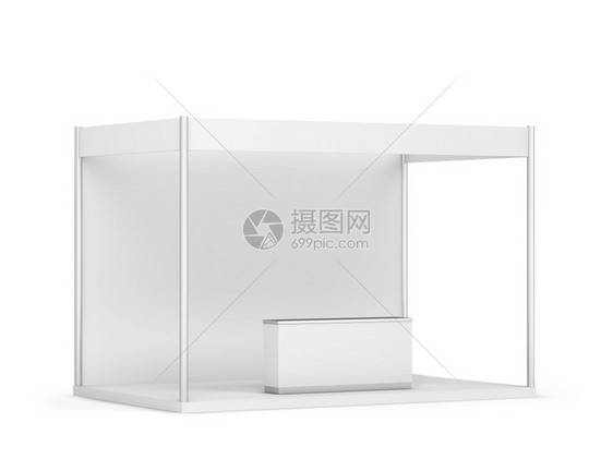 白色的背景上孤立带反模型3D插图的空交易场展间店铺广告图片