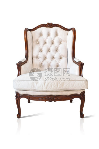 白色沙发椅子被底皮隔绝在色背景的手椅上木头覆盖经典的图片