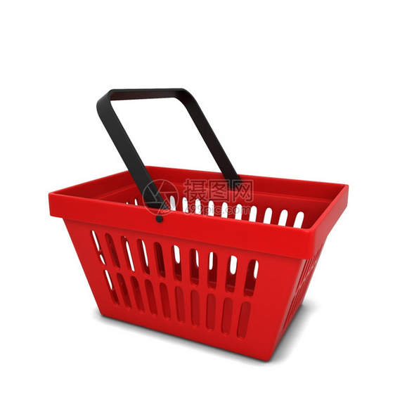 市场红色篮子3d插图以白色背景隔离消费者超级市场图片