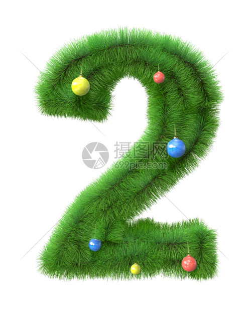 球2个以白色背景隔绝的圣诞树枝数由2个量组成花园季节图片