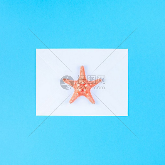 白色的海底蓝背景壳和星的顶层视图明信片以最起码的风格文本模板拟并复制空间一海贝壳和星在绿蓝背景上观看海雀和星用明信片制作假并以最图片