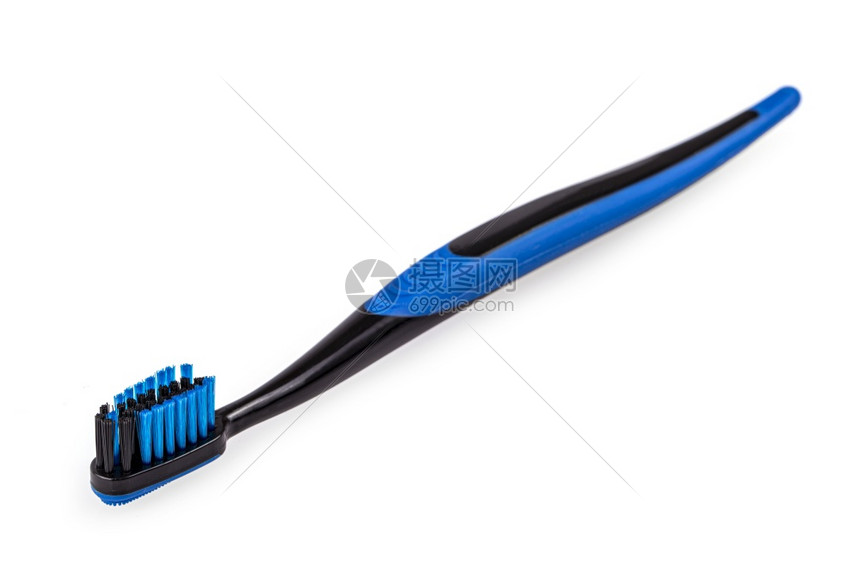 关心美丽单身的新蓝色牙刷隔离在白背景上新的蓝色牙刷隔离在白背景上图片