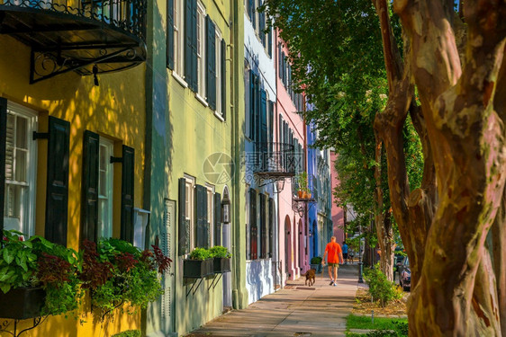 联排别墅建造美国南卡罗来纳州查尔斯顿的彩虹一行丰富多保养良好的格鲁吉亚历史排房殖民图片