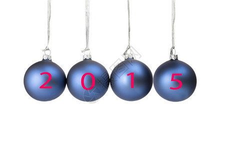 易碎4个蓝色的圣诞节球或baubles本年数量为2015年在白背景上被孤立数据排图片