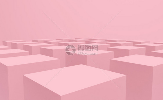 商业维度3d提供地板设计背景上的甜糊粉色立方体堆叠盒子图片