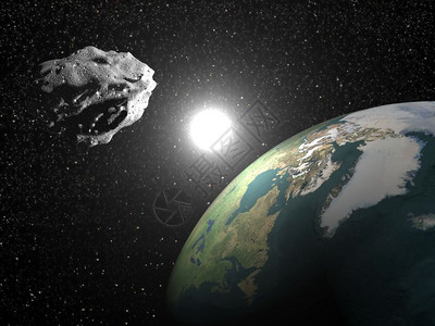远征未来带家具的一颗小行星进入接近地球行星的宇宙其背景为太阳由美国航天局在靠近地球的小行星提供这一图像元素3D转化成图片