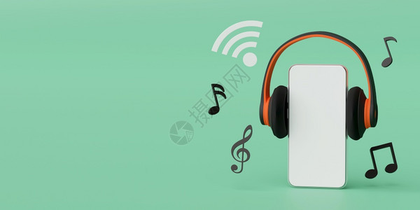在智能手机应用程序3D插图上的音乐流商业播放器聪明的图片