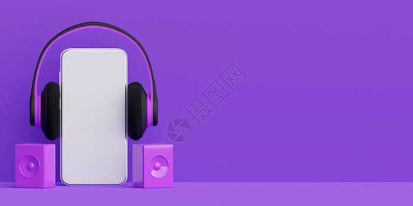 声音小工具在智能手机应用程序3D插图上的音乐流娱图片