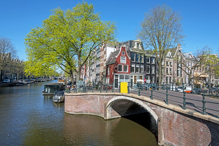 荷兰Reculiersgracht的阿姆斯特丹市风景镇建造运河图片