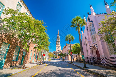 蓝色的历史美国人南卡罗来纳州Charleston市中心历史区图片