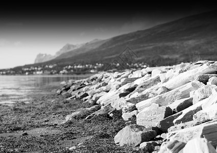 景观北水平的戏剧黑白挪威海滩背景戏剧黑白挪威海滩背景高清图片