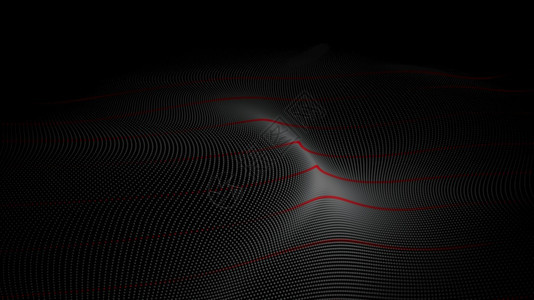 数字微粒波在黑色背景数字网络空间抽象背景上流动的数字粒子波流的科学半色调图片