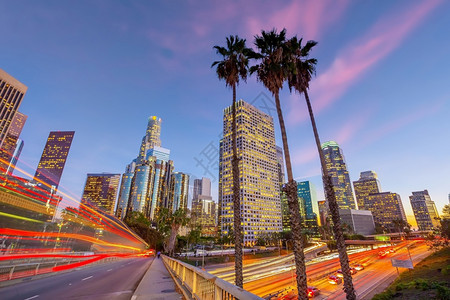建造日落美国洛杉矶市下城中心天际洛杉矶市风景状态图片