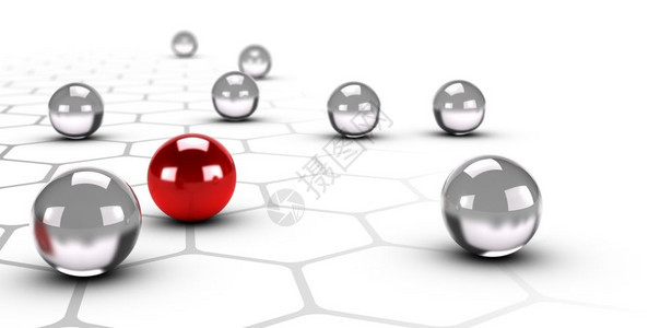 一个红色球横跨灰网络带有蜂窝结构设计白色背景联网和差异概念创新与独特商业差异背景的灰色网络上一个红球解决方案白色的利基市场图片