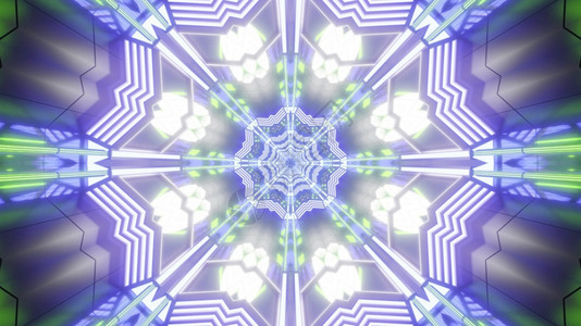 Brightneon节庆3d插图抽象背景以绿色和紫的对称甘莱多斯古花形装饰品为绿色和紫Kaleidoscocpic花朵设计插图背图片