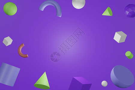 紫色背景的3D抽象彩色几何形状棱镜最小的三角形图片