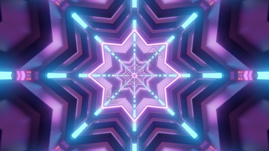 艺术品隧道运动颜色3d显示蓝和紫抽象背景几何形状以荧光灯照亮3d显示蓝和紫的几何图案图片