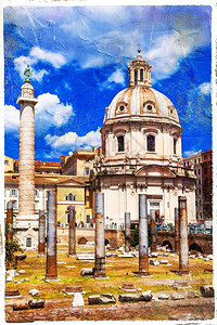 旅游的罗马论坛古罗马意大利铁道市场废墟历史城市图片