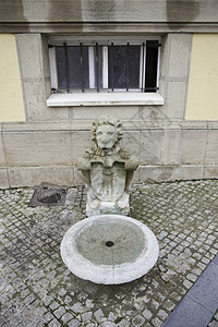 老的外部有狮子老喷泉城市雕塑里昂形纪念碑的详细节城市旅游追踪图片