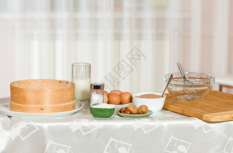 木板食物蔬菜烹饪用品和厨房具图片