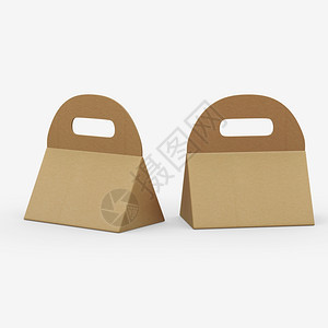 Kraft纸三角盒有把手柄剪切路径包括食品或礼等多种产的模板包供您设计和艺术作品使用标签广告或者图片