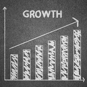 图表指点爬在黑板上为背景书写增长概念图片