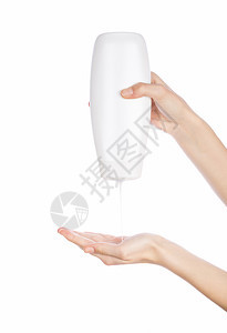 白色背景隔离时手头的白色淋浴凝胶润滑霜白瓶美丽保持洗发水图片