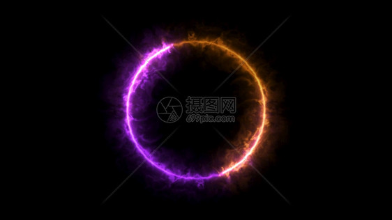 环形动态的紫和橙色环火球粒子几何的图片