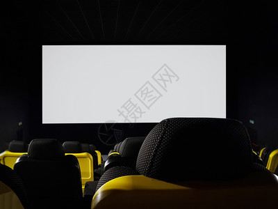 模拟一个空的电影厅白屏幕添加广告复制空间以及视频礼堂空白的图片