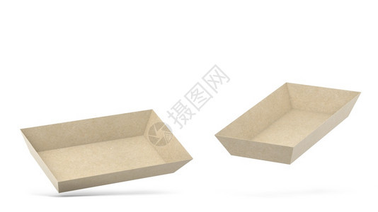自然盒子白色背景上孤立的纸面食物托盘3d插图回收图片