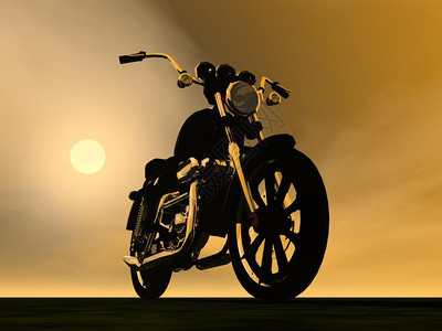 一种自然竞赛日落前有金属反射的摩托车影图片