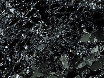 黑色的破碎3D插图显示的碎玻璃或片抽象的图片