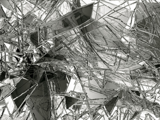 碰撞透明抽象的玻璃碎或裂成白色3D插图图片