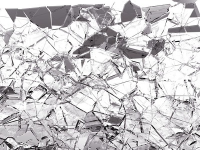 分裂的玻璃碎或成白色3D插图拆除犯罪图片