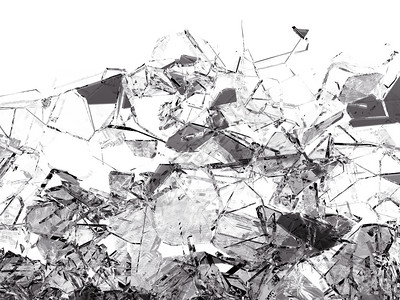破碎的玻璃或裂成白色3D插图透明图片