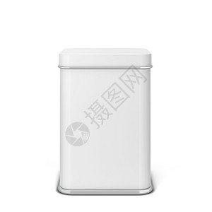 金属用于茶叶或咖啡的矩形锡罐3d插图白色背景上孤立铝盒背景图片