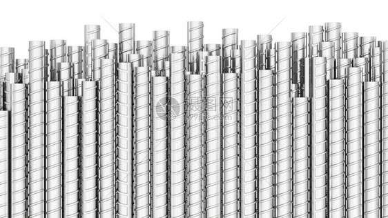 银白底隔离的钢加固铁条3d插图防锈的技术图片