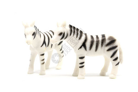 在白色背景上孤立的斑马模型动物玩具塑料像童年婴儿图片