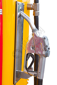 喷嘴白色背景的黄旧汽油泵Name车图片
