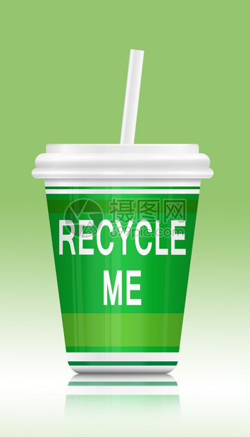 干净的说明描述一个单饮料容器其回收概念在绿色和白之间排列一整齐的循环利用概念超过茶点图片