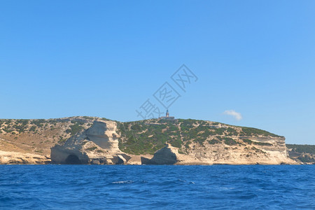 建筑学Bonifacio附近Corsica岛海岸的灯塔天空博尼法乔图片